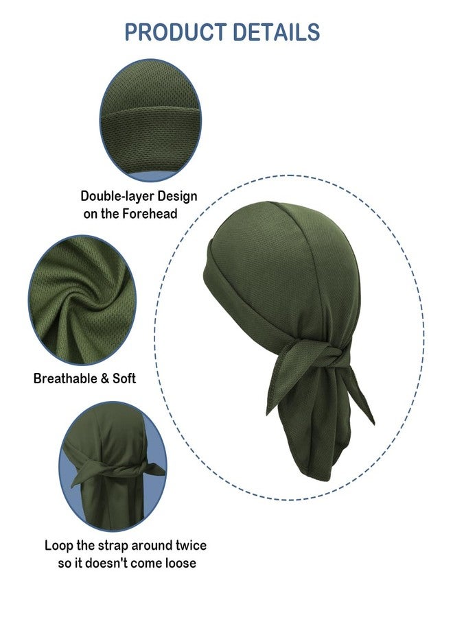 SRLLBBY Sweat Wicking Do Rags Skull Caps, Cooling Hip Hop Hat, Beanie Durag Motorcycle Head Wrap Doo Rag Liner for Men Women (Olive Green) - Image 4